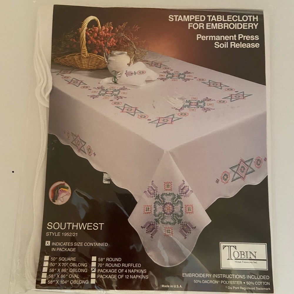 Tobin Southwest Stamped Cross Stitch Napkins (4 Napkins in Pack)